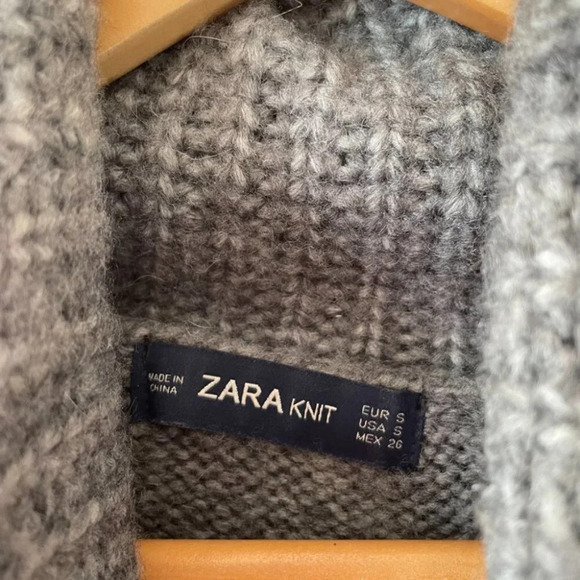 Zara Chunky Knit  Turtleneck Oversized Sweater w Bow Tie Sleeve Grey Sz Small - Picture 8 of 9